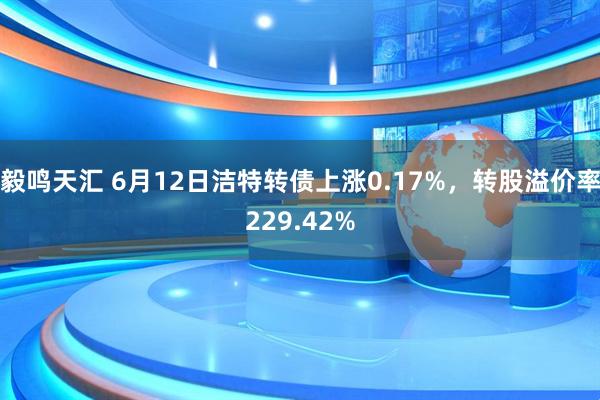 毅鸣天汇 6月12日洁特转债上涨0.17%，转股溢价率229.42%
