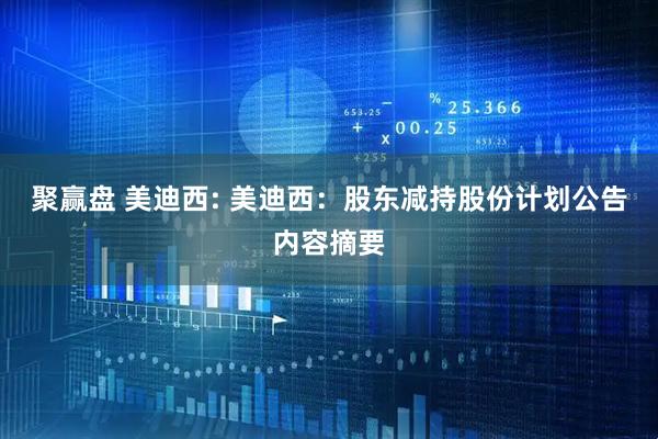 聚赢盘 美迪西: 美迪西：股东减持股份计划公告内容摘要